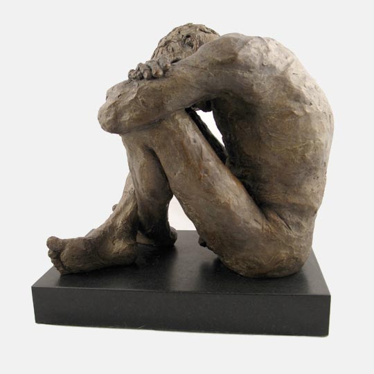 Richard sitting with head resting on knees – bronze cast&nbsp;2