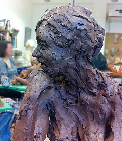 Making the small sitting figure of Letizia, chin in&nbsp;hand